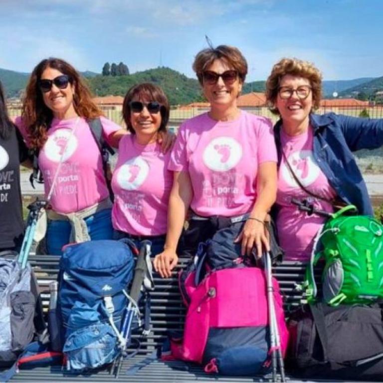 small group of ladies with backpacks