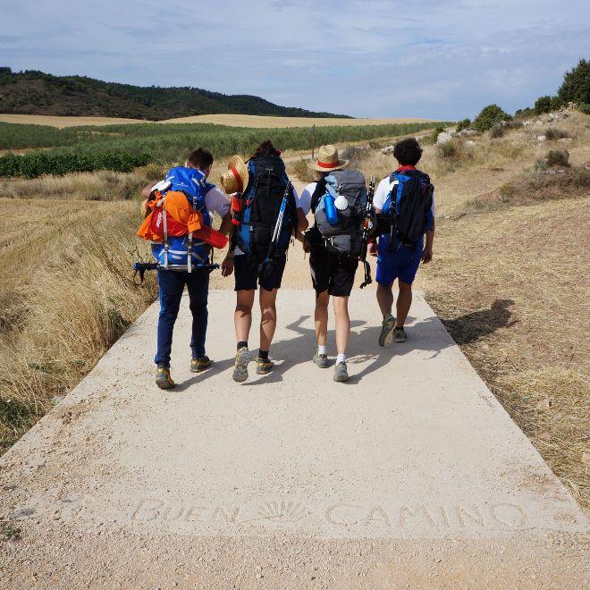 Camino pilgrimage group of hikers 