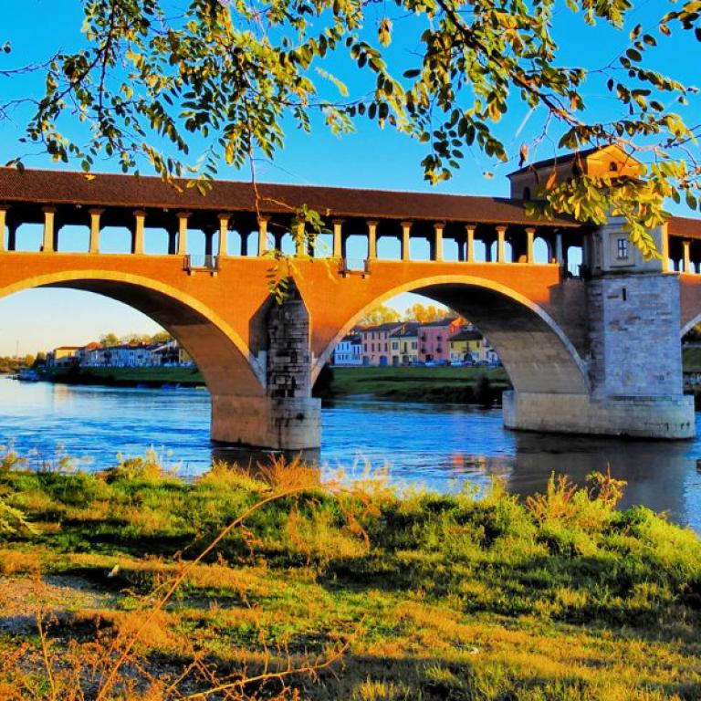 Via Francigena the bridge over the river in Pavia