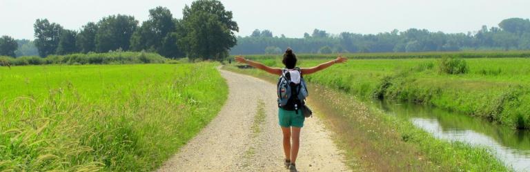 woman walking the via francigena from ivrea to pavia