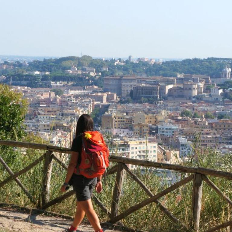 walker entering Rome