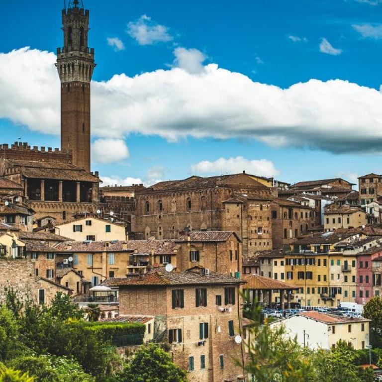 skyline of the medieval town of siena of via francigena