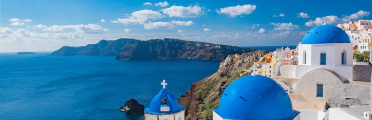 Blue domes on the island of Santorini in the Cyclades