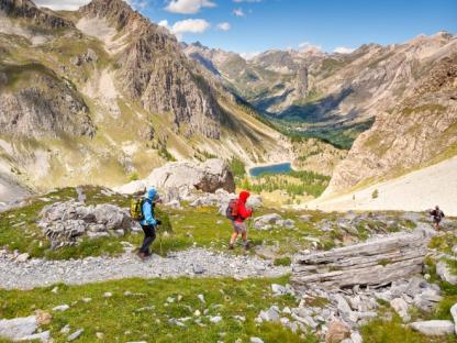 hikers walking the heart of dolomites