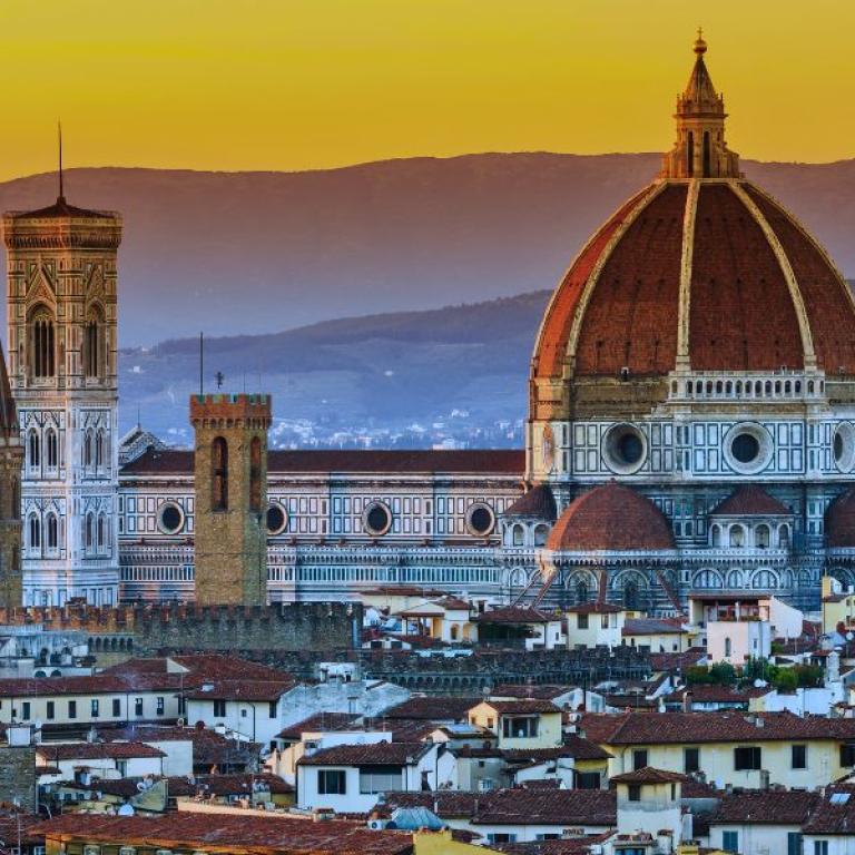 Aerial view of the Duomo in Florence along Via degli Dei