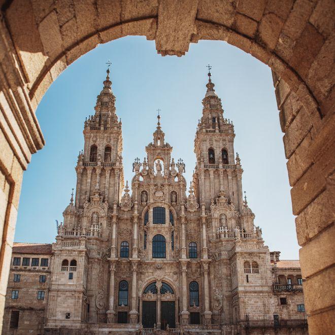 Camino de Santiago walker pilgrim cathedral galicia