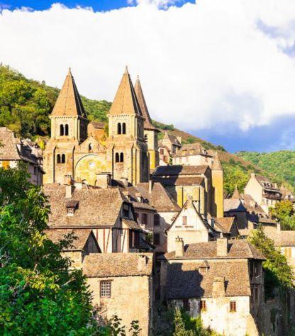 conques medieval abbey in the forest 