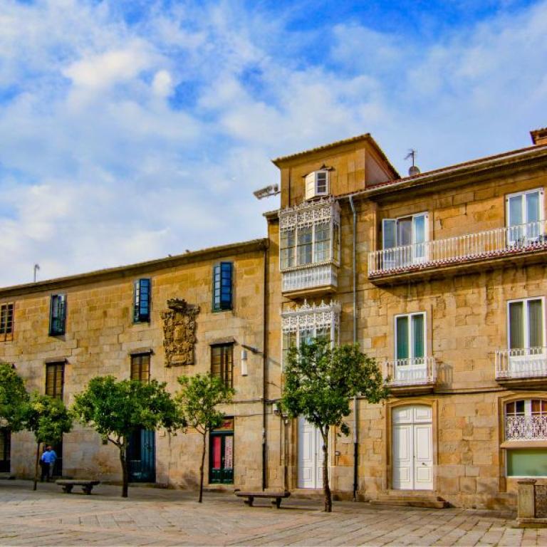A building in Pontevedra's old town on the Camino Portuguese