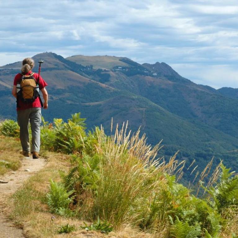 cammino Oropa A wayfarer walking the path of Oropa