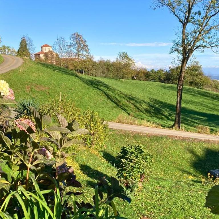 cammino Oropa A wayfarer walking the path of Oropa