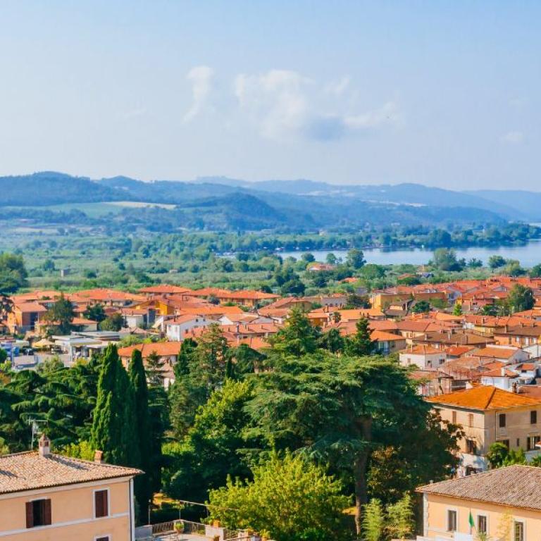 View of the town and lake Bolsena among  Via Germanica