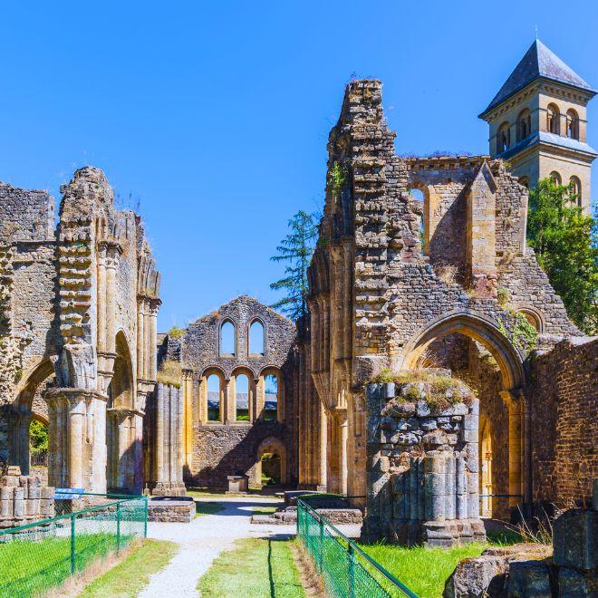 ruins of abbey in belgium ardennes 
