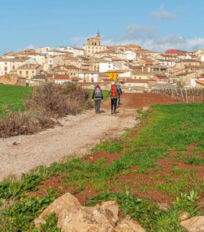CAMMINO DI SANTIAGO pilgrims going to ciraqui town along camino de santiago