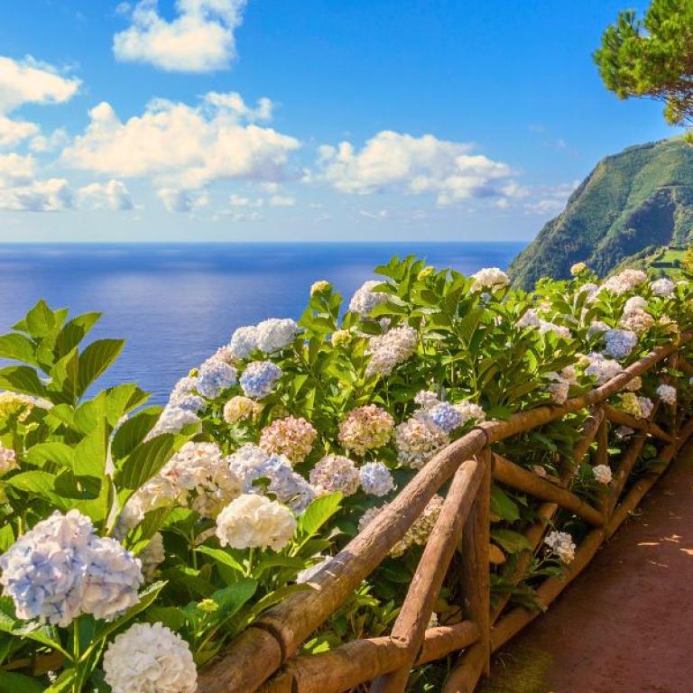 Azores sea from coastal path's summit, Sao Miguel