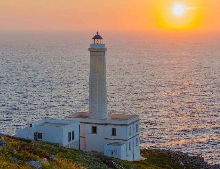 Punta Palascia's lighthouse with view on te Mediterranean