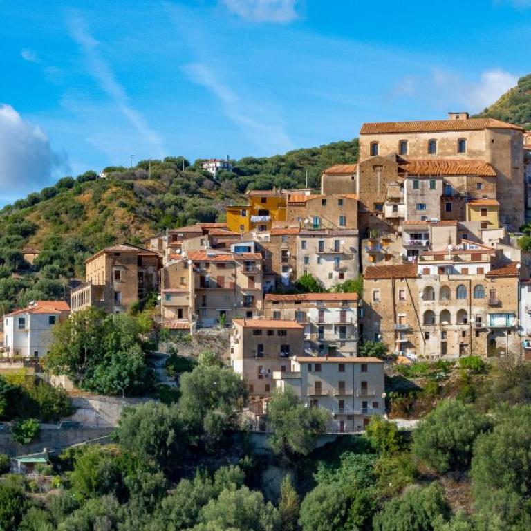 Cilento view of Pisciotta hilltop village