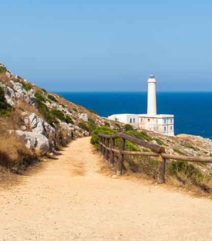 punta palascia sandy path to the lighthouse