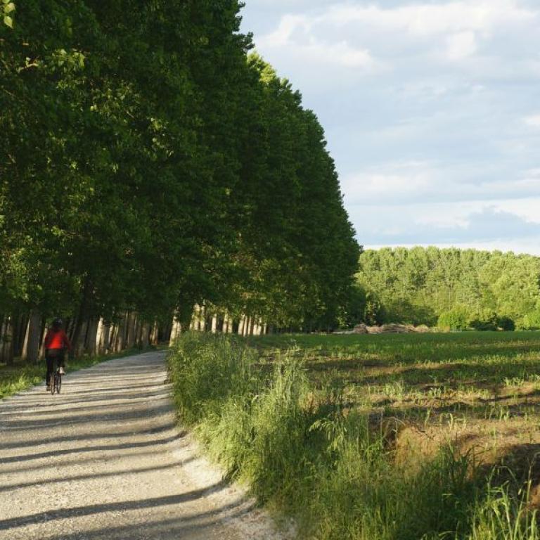 woman cycling in Piemonte on the cyclepath