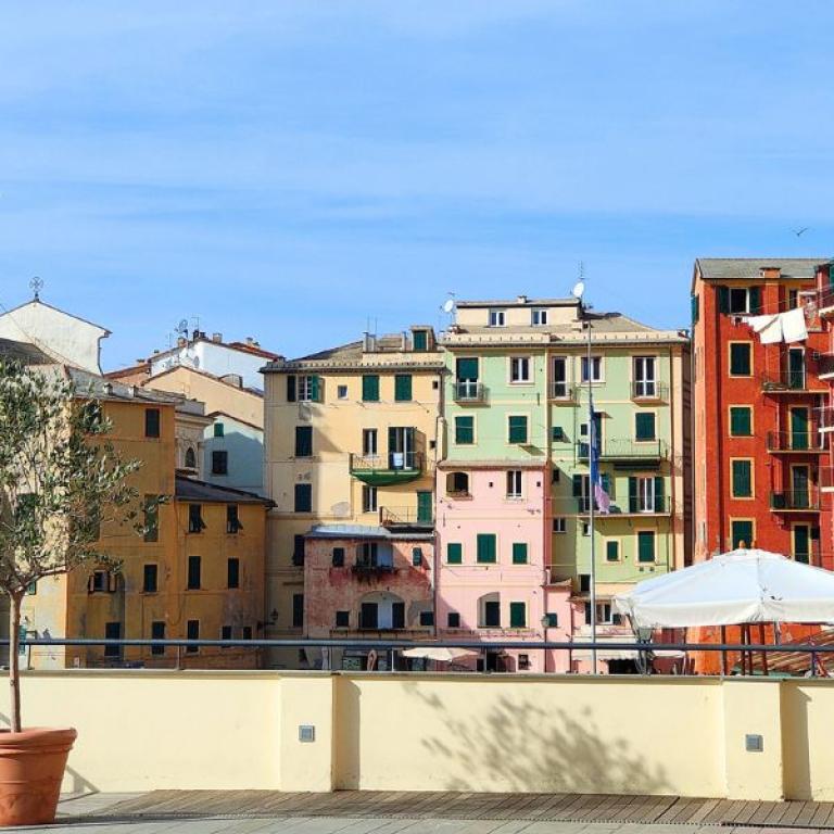 the beautiful town of camogli in liguria during a costal trekking in liguria