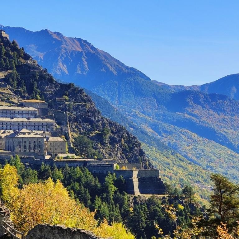 The Fenestrelle Fortress rising along the mountainside on the Piedmont alpine walking tour
