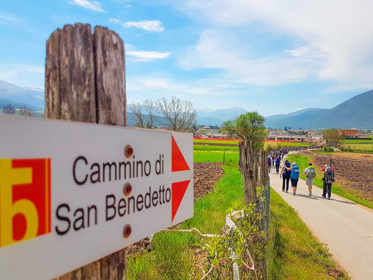 Hikers on a Quiet trail on the St. Benedict route between Umbria and Lazio